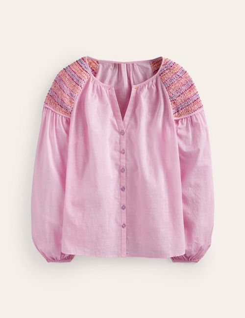 Cotton Smocked Blouse Pink...