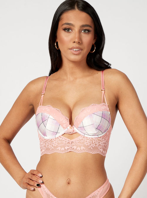 Elle satin check longline bra