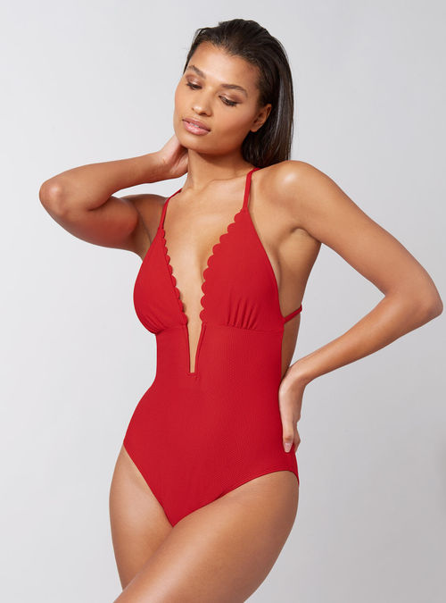 Caicos plunge swimsuit, Red Mix