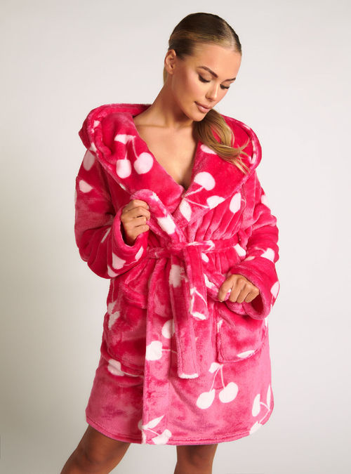 Fluffy heart long dressing gown, Grey Mix