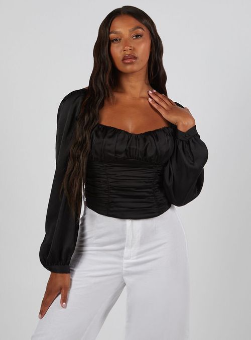 Black Corset Shirt With Puff Sleeves