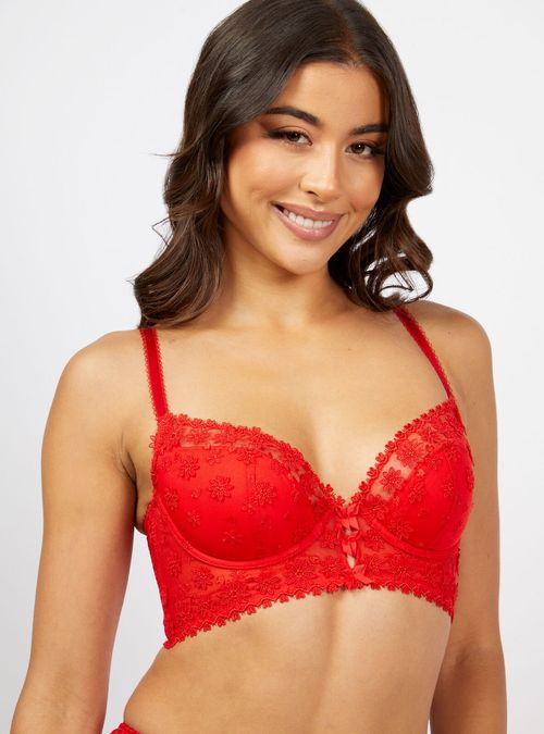 Boux Avenue Liliana embroidered longline bra - Strawberry - 36C