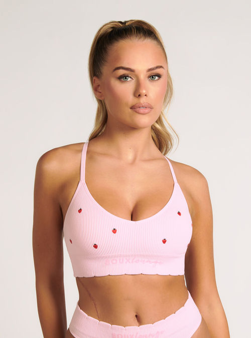 Ribbed Seamless Cherry Embroidered Bralette