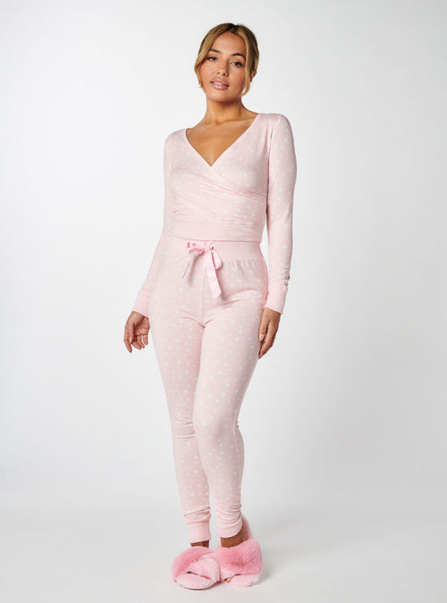 Star and moon henley and leggings pyjama set, Pink Mix