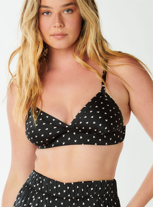 Heart print satin bralette, Black Mix