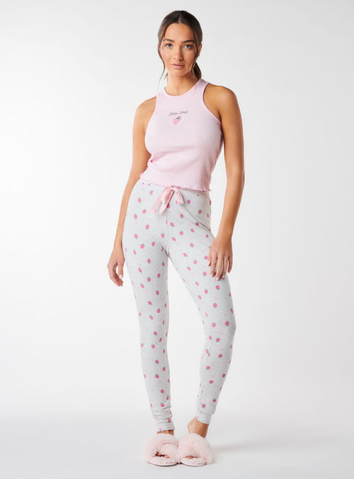 Star and moon henley and leggings pyjama set, Pink Mix