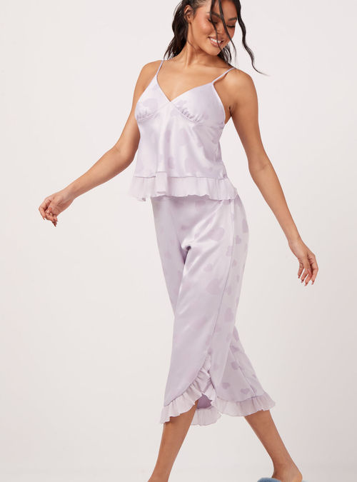 Frill ribbed cami pyjama set, Pink