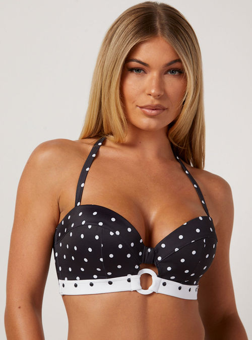 Prague zebra frill triangle bikini top, Black Mix