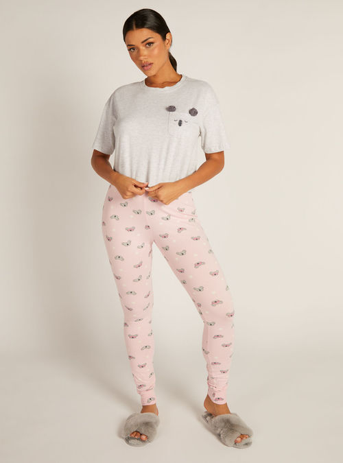 Boux Avenue Koala tee and leggings pyjama set - Grey Marl Mix - 18