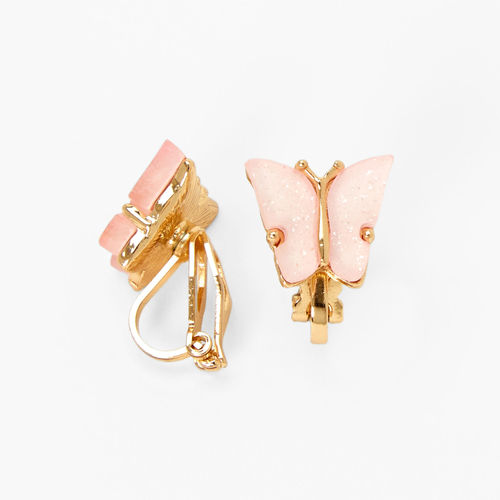 Claire's Gold & Pink Butterfly Clip On Earrings