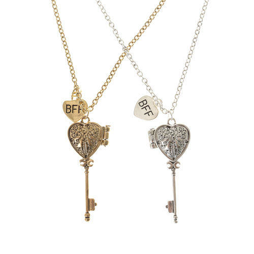 Claire's Mixed Metal Best Friends Heart Key Locket Necklaces - 2 Pack