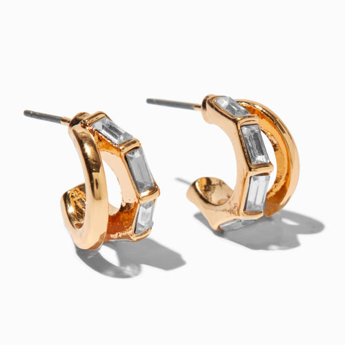 Claire's Baguette Crystal Gold-Tone Triple Hoop Earrings