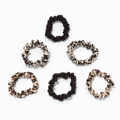 Claire's Black & Animal Print Skinny Silky Hair Scrunchies - 6 Pack