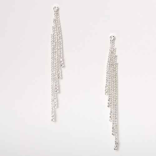 Claire's Silver-Tone Rhinestone 3.5" Tiered Linear Drop Earrings