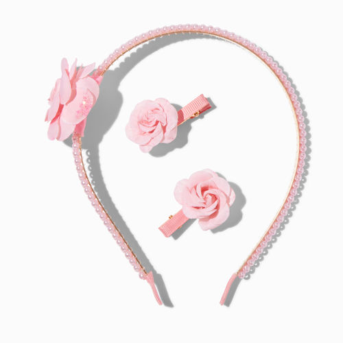 Claire's Club Pink Flower Headband & Snap Hair Clip Set - 3 Pack