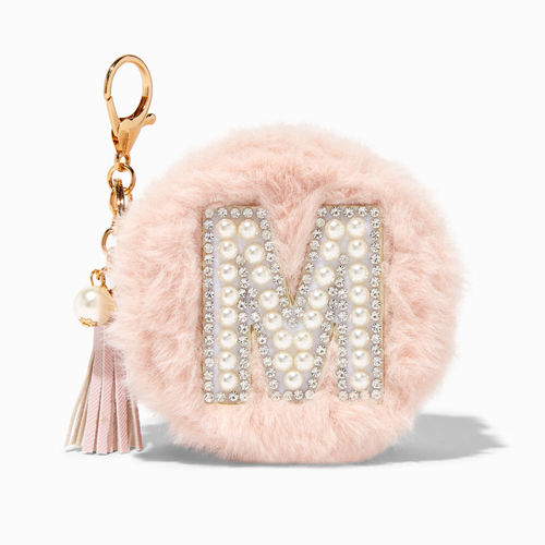 Pink Furry Pearl Initial Coin Purse Keyring - A