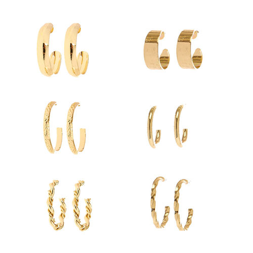 Claire's Gold-Tone Assorted Hoop Earrings - 6 Pack