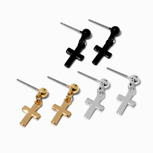 Claire's Mixed Metal 0.5" Cross Drop Earrings - 3 Pack