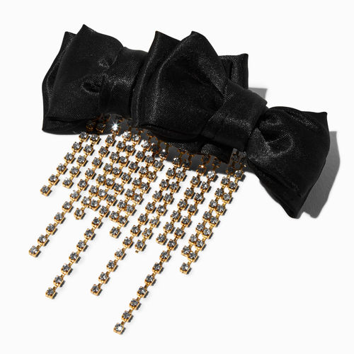 Claire's Black Satin Pearl Long Tail Bow Hair Clip