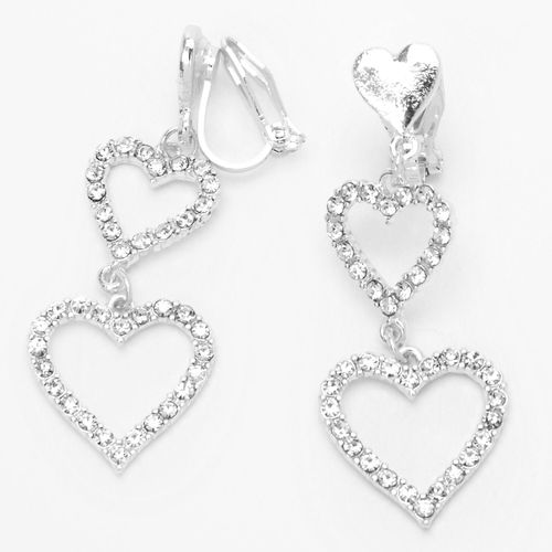 Claire's Silver-Tone 1.5" Triple Heart Clip On Drop Earrings