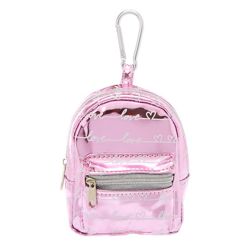 Glitter Bunny Face Mini Backpack Keychain - Pink