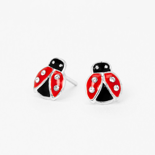 Claire's Sterling Silver Embellished Red Ladybug Stud Earrings