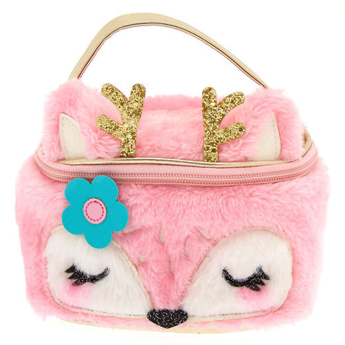 Claire's Club Pink Cat Furry Makeup Bag