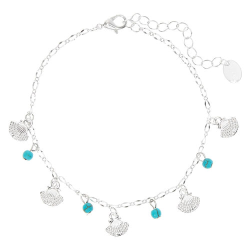 Claire's Silver-Tone Beaded Seashell Chain Anklet - Turquoise