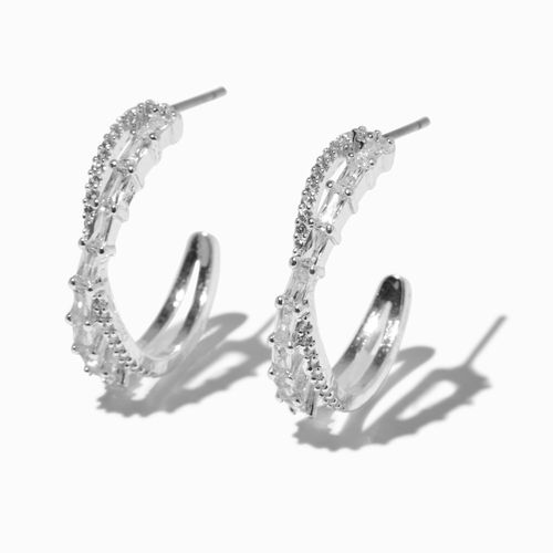 Claire's Cubic Zirconia 15MM Silver-Tone Criss Cross Hoop Earrings