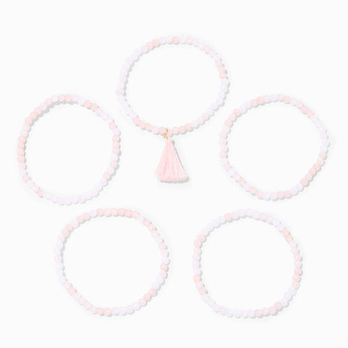 Claire's Club Rose Tassel Stretch Bracelets - Pink, 4 Pack