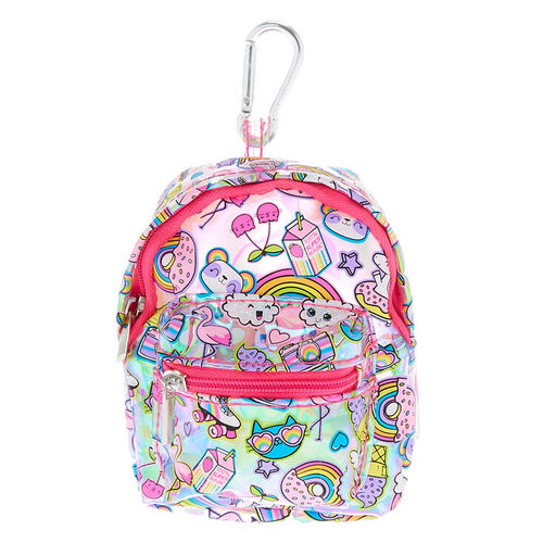 Glitter Bunny Face Mini Backpack Keychain - Pink