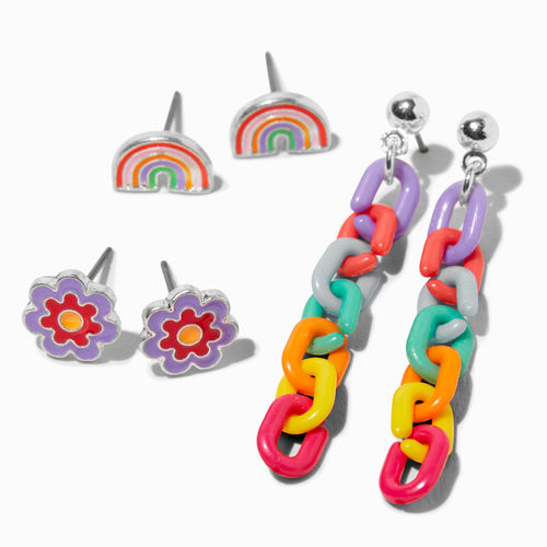 Claire's Rainbow Chain & Flower Earrings Set - 3 Pack