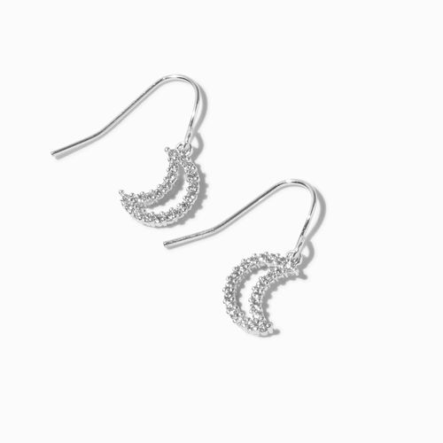 Claire's Silver-Tone Cubic Zirconia Crescent Moon 0.5" Drop Earrings