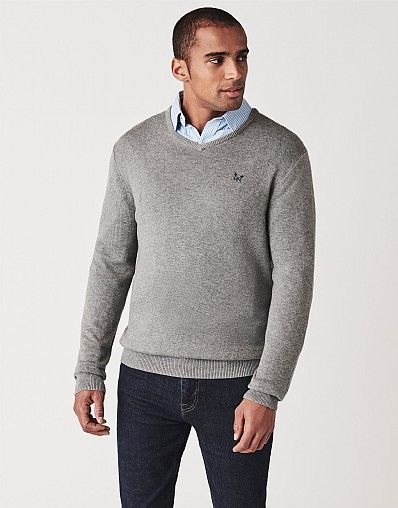 Foxley V Neck Jumper In Grey Marl 