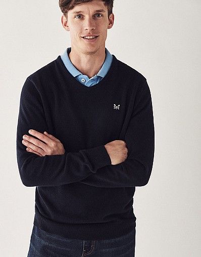 Foxley V Neck Jumper In Navy | Compare 