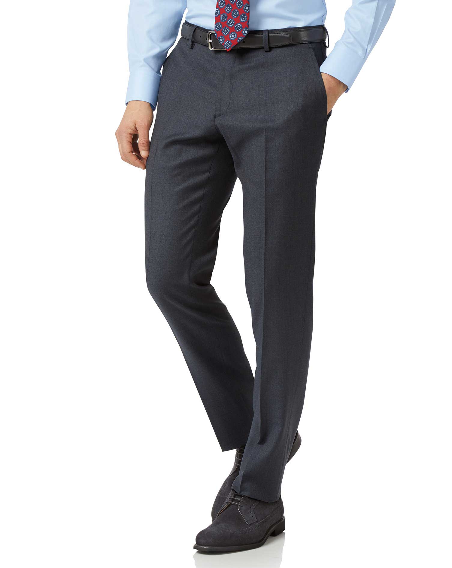 Italian Pindot Suit Trousers - Denim Blue | Charles Tyrwhitt