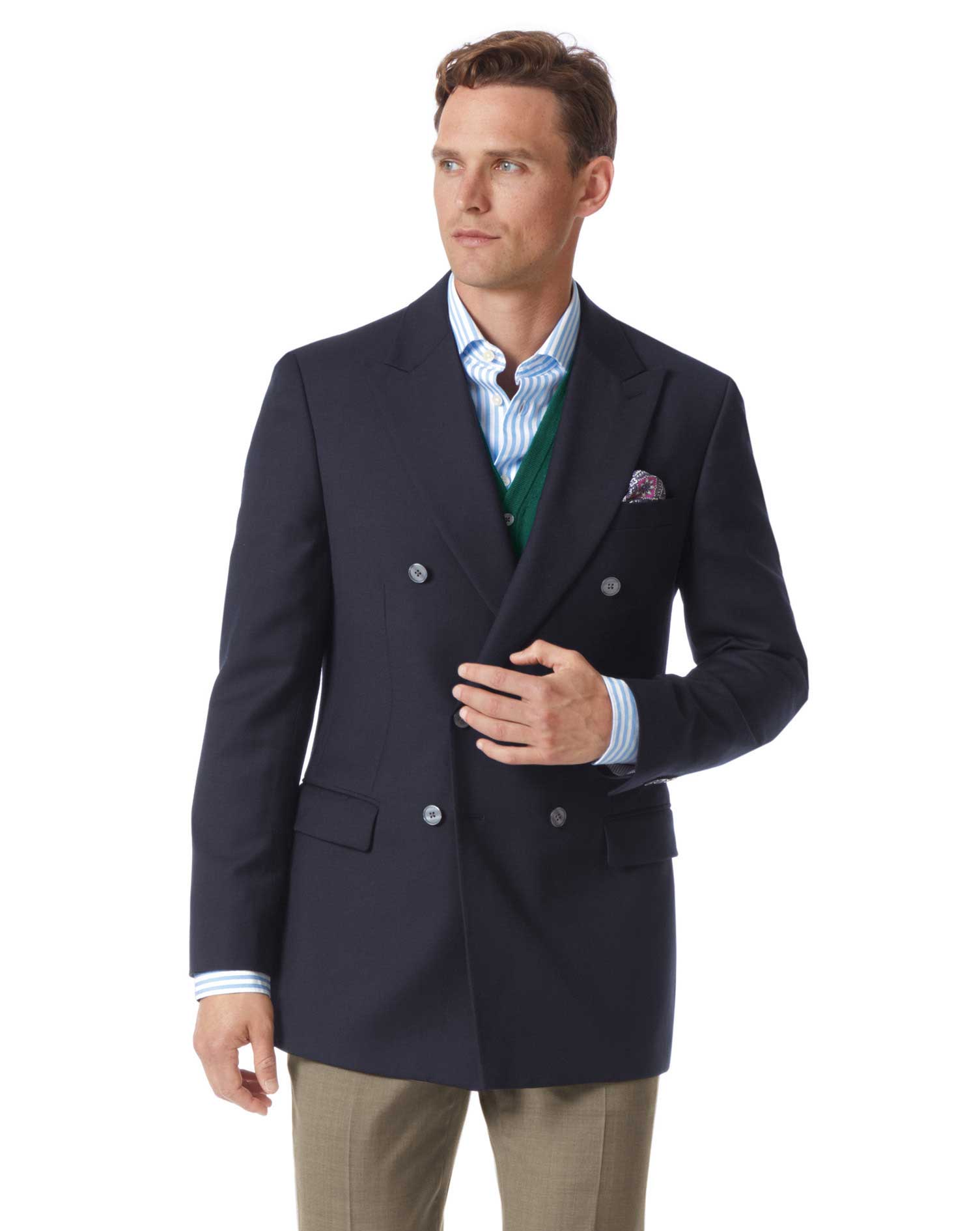 Slim Fit Navy Double Breasted Wool Perfect Blazer Size 36 Short by