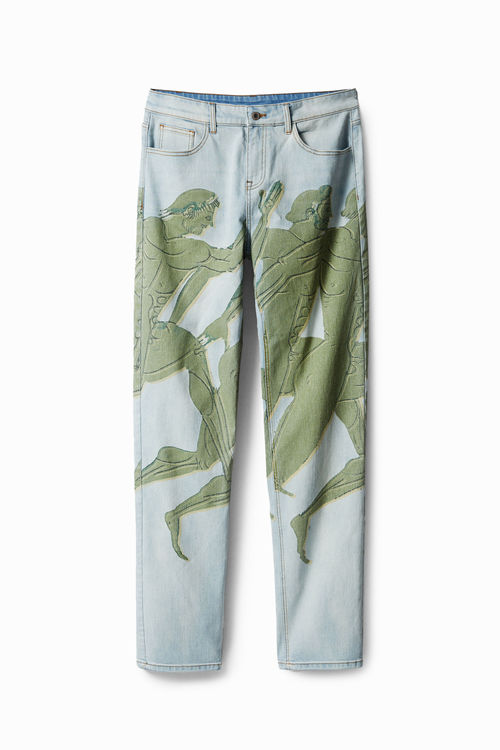 Greek print straight jeans