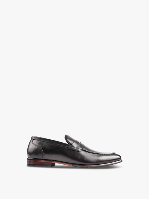 Leather Tassel Men's Loafer with Rubber Heel in Black, Hawes & Curtis