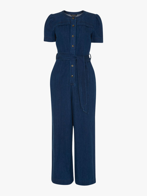 Truly Cotton Cheesecloth Jumpsuit, Blue at John Lewis & Partners