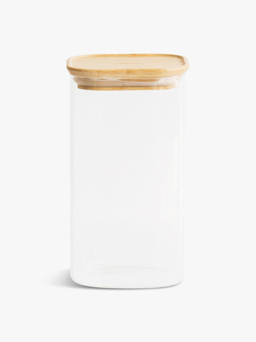 Pebbly Square Tall Glass Food Storage Container with Bamboo Lid 1.4L Neutral