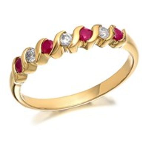 9ct Gold Diamond And Ruby Wave Ring - 11pts - D8223-S