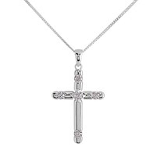 Silver Cubic Zirconia Cross And Chain - F3770