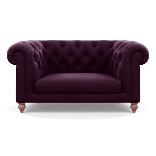 Heal's Fitzrovia Loveseat Velvet Grape Chestnut Stain Feet