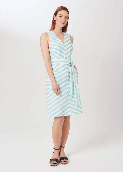 Hobbs Women's Juliet Cotton Blend Stripe A Line Dress - Aqua White