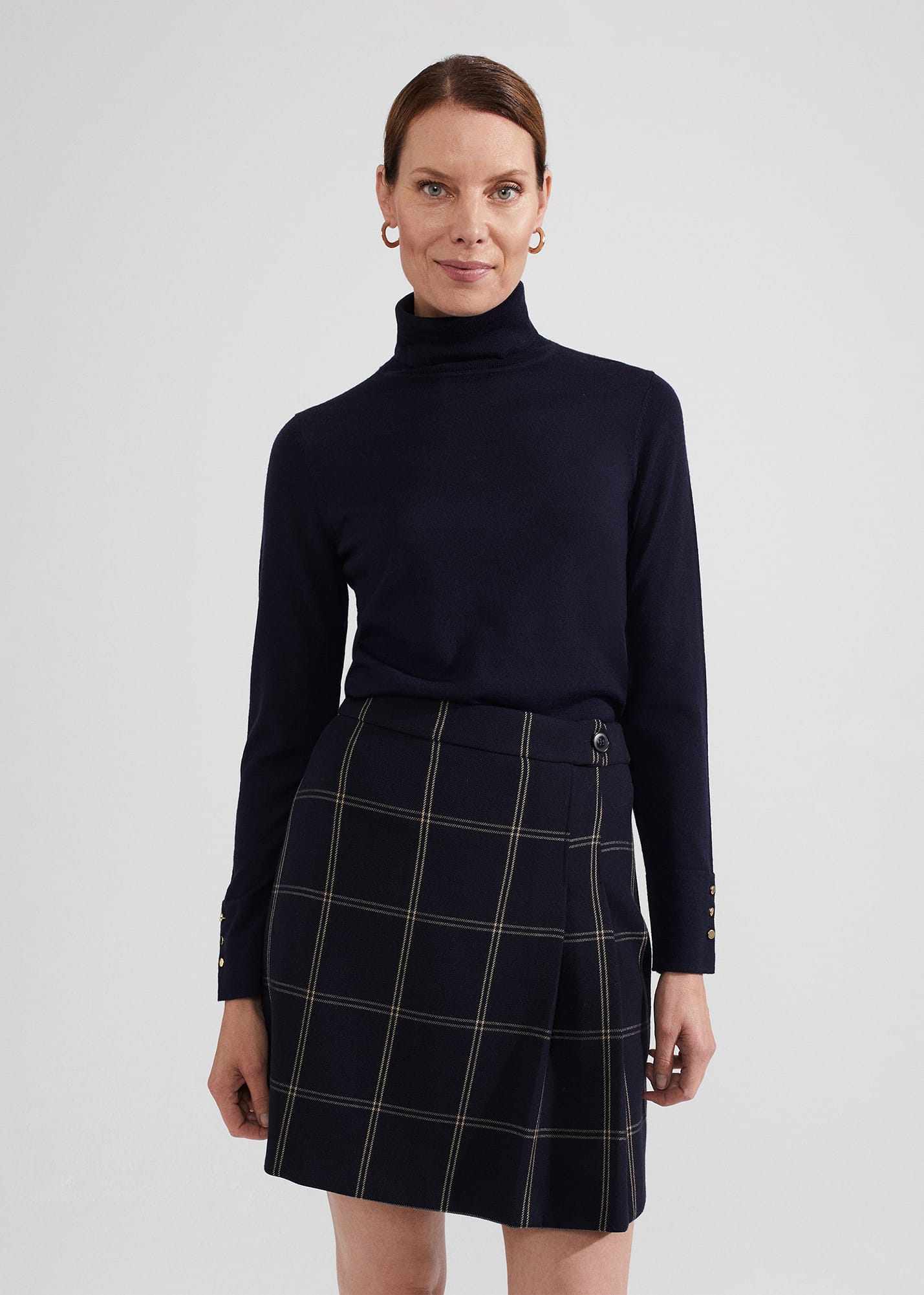 Hobbs Women s Elea Wool Check A Line Skirt Orange Camel 65.00