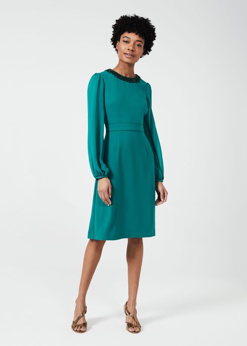 Hobbs Women's Melodie Velvet Shift Dress - Evergreen, £169.00