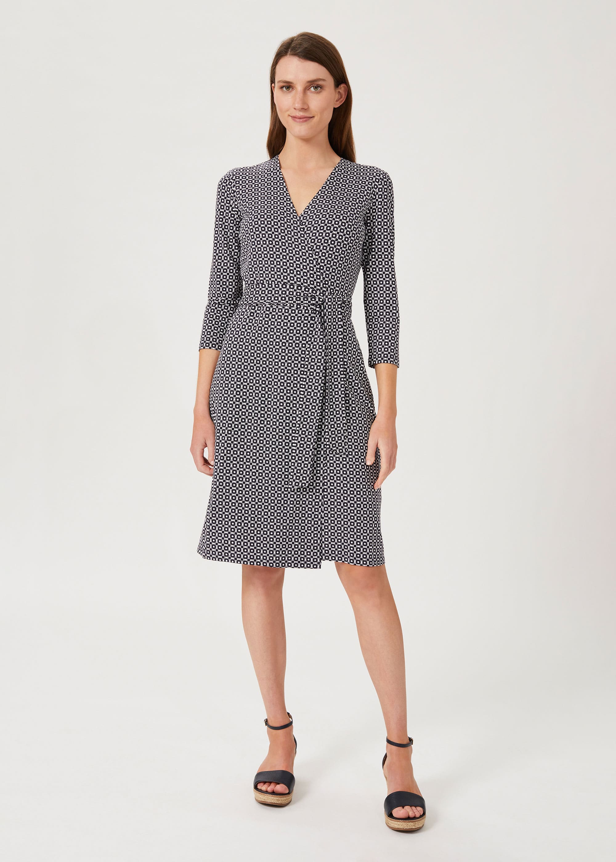 Hobbs Women s Delilah Jersey Wrap Dress Navy Ivory 59.00 Grazia