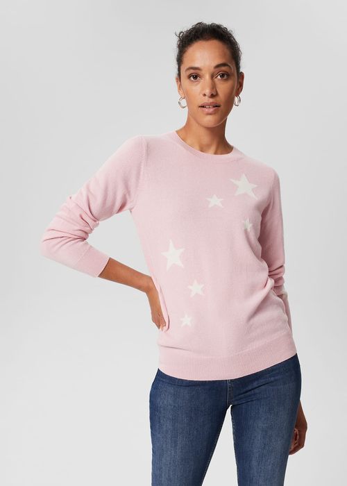 Hobbs Women's Samira Wool Cashmere Star Jumper - Pink Ivory