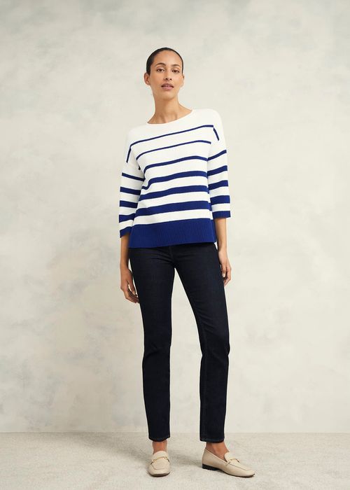 Hobbs Women's Elaine Stripe Cotton Blend Jumper - Ivory Blue